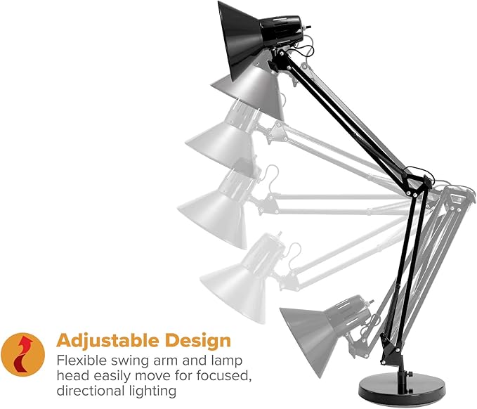 Bostitch Office VLF100D Swing Arm Desk Lamp, Metal, 36" Reach with Multi-Joint Adjustment, Includes Replaceable LED Bulb (VLF), Black