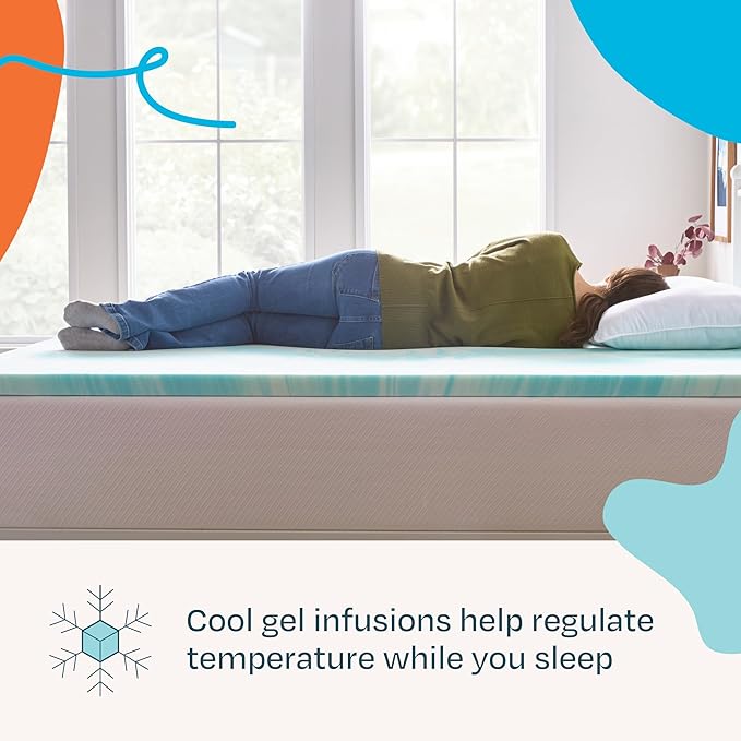 Linenspa 2 Inch Gel Swirl Memory Foam Mattress Topper – Cooling Gel Infused – Pressure Relieving Bed Topper - Mattress Pad – CertiPUR Certified - Twin XL Size