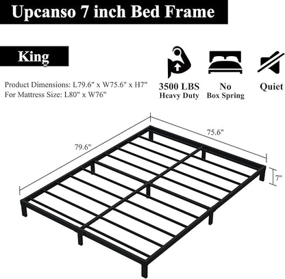 7 Inch King Bed Frame No Box Spring Need, Low Profile Metal Platform King Size Bed Frame, Heavy Duty Support Bedframes King, Easy Assembly