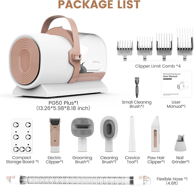 Dog Grooming Vacuum, Pet Grooming Kit, Dog Clipper Nail Trimmer Grinder, 2.5L Dust Cup 7 Grooming Tools 11000Pa Dog Vacuum for Shedding Grooming, Pet Grooming Vacuum for Dogs, Home Cleaning, PG50 Plus