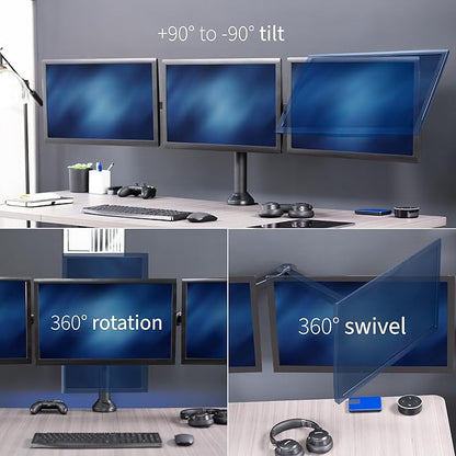 VIVO Triple Monitor 23 to 32 inch LED LCD Clamp-on Desk Mount, Heavy Duty Articulating VESA Computer Stand, Holds 3 Screens, Fully Adjustable for Home Office Workstation, Black, STAND-V103