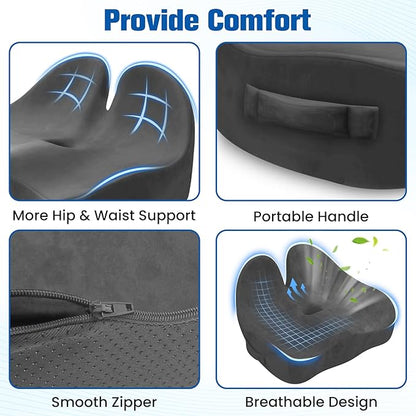 Seat Cushion, Chair Cushions for Office Chairs/Desk Seats/Wheelchair - Hip&Sciatica&Tailbone Pain Relief Memory Foam Office Chair Cushion for Long Sitting Office Workers, Grey