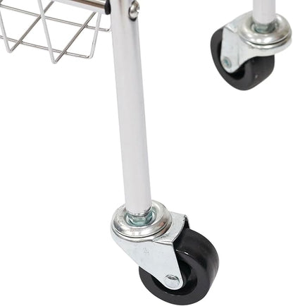 Household Essentials 3-Tier Slim Storage Cart, Heavy-Duty Steel Frame, Smooth Casters with Locks, Chrome-Like Powder Coat Finish, Arched Handles, Easy to Assemble, Modern, Compact, Silver