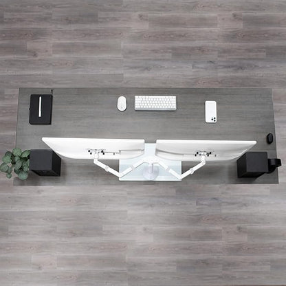 VIVO Freestanding Dual Monitor Stand with Sleek Glass Base and Adjustable Arms, Mounts 2 Screens up to 32 inch and 22 lbs Each, White, STAND-V002FGW