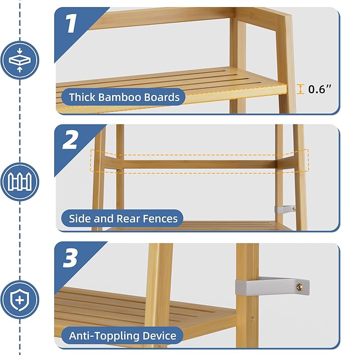 HITNET Ladder Shelf, 4-Tier Bookshelf, Bamboo Leaning Bookcase, Display Storage Rack Organizer, Freestanding Flower Plant Stand for Living Room, Home Office, Kitchen, Natural