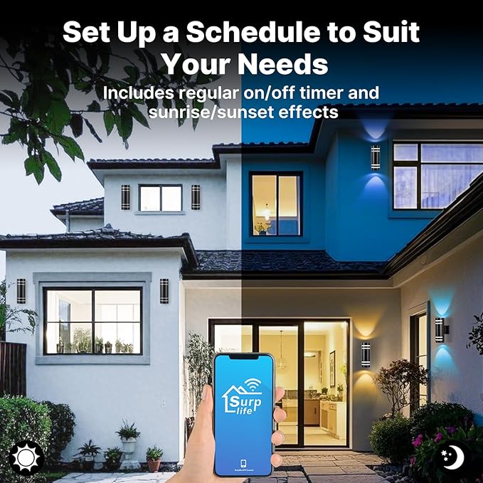 RGB Up and Down Lights Outdoor Wall Lights 1 Pack, Smart Color Changing Outdoor Wall Sconce WiFi Voice & App Control,Aluminum Waterproof Exterior Lights for Porch Compatible with Alexa