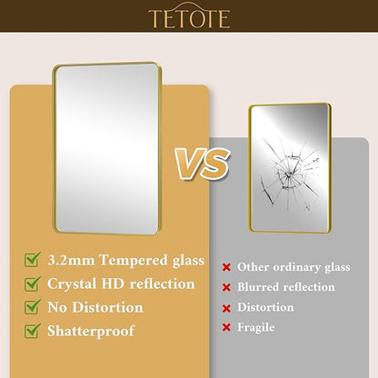 TETOTE 55 x 36 Gold Bathroom Mirror Brushed Gold Metal Framed Vanity Mirror, Tempered Glass, Wall Mounted for Bathroom, Entryway, Bedroom, Living Room(Horizontal/Vertical)
