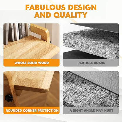 Solid Wood Folding Desk Mid Century Modern Table, 55'' Foldable Writing Computer Desk for Home Office, Simple Study Makeup Workstation, Wooden Study Office Desk Table for Small Spaces, Natural Color
