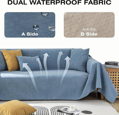 STACYPIK 100% Waterproof Blue Couch Cover for Pets, Sectional L Shape Sofa Cover for 2 Cushion Couch, Anti-Cat Scratch Furniture Protector Cover, Anti Slip Sofa Throw Cover for Dogs Kids-71x90IN