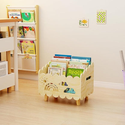 Wood Kids Bookshelf, Montessori Bookshelf, With 2 Adjustable Dividers, Suitable Kids Rooms, Nursery & Classroom, Kids Bookshelf And Toy Storage, Toddler Book Rack, Nursery Book Shelves, Kids Bookcase