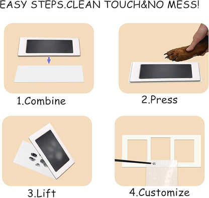 MYPAWLETS Extra Large Inkless Paw Print Stamp Pad for Dog &Paw Print Frame,Cat Dog Paw Print Kit,2 Clean Touch Ink Pads,Pet Paw Print Impression Kit with Wooden Frame,Personalized Paw Print Gift-White