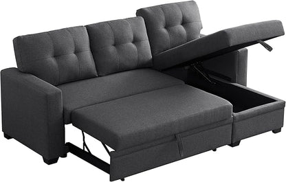 Devion Furniture Philly 4-in-1 Convertible L Shaped Couch with Pull Out Bed and Storage, Sectional Sleeper Sofa with Reversible Chaise for Living Room, Apartment, Bedroom, Office