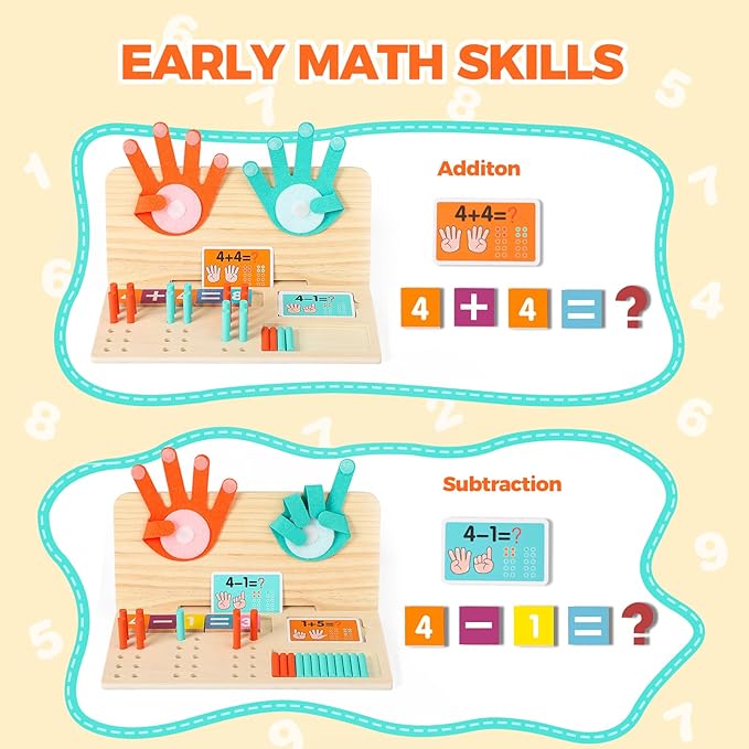 Montessori Learning Toys for Toddlers, Double-Sided Preschool Educational Math Manipulatives Number Counting Blocks, Finger Counting Math Toys for Kids 3-5 Year Old Boys Girls Gift