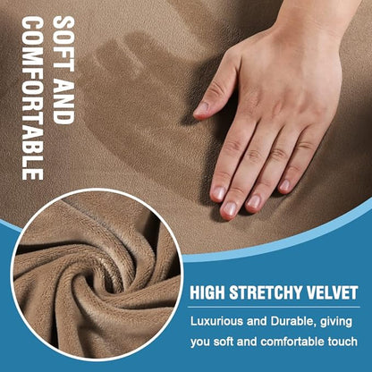 H.VERSAILTEX Sofa Cover 3 Piece T Cushion Loveseat Slipcovers Thick Velvet Couch Cover Furniture Protector Stretch T Cushion Sofa Covers for 2 Cushion Couch with 2 Individual T Cushion Covers, Camel