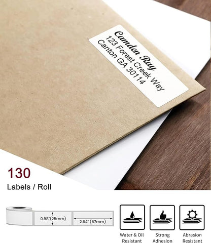 [3x130 pcs] Phomemo Address Labels, 3 Rolls 0.98''x2.64'' (25x67mm) M110 M100 M220 M221 M120 M200 Label, White, 130 Labels/Roll, All-Purpose Adhesive Thermal Phomemo Original