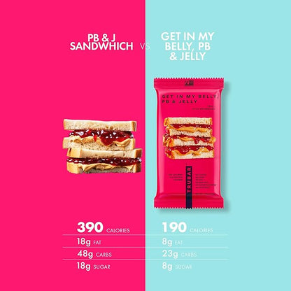 TRUBAR Vegan Protein Bar, Get In My Belly Pb & Jelly, Gluten Free, Plant Based, High Fiber, Dairy Free, Low Fat, Non GMO, No Sugar Alcohols, 12G Lean Protein, 13G Fiber, Healthy Snack Bars, 12 CT