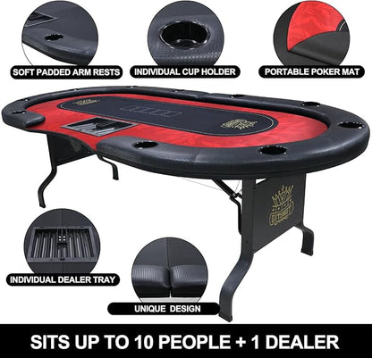 GUTSHOT Foldable Poker Table for 10 Players with 10 Chairs and Poker Chips Set - Premium Soft-Padded Armrest, Individual Cup Holders- Crafted with Durable Materials, Long-Lasting Poker Table