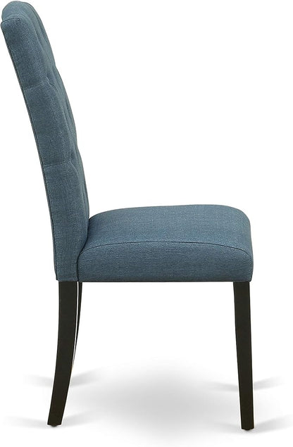 East West Furniture NOCE3-BLK-21 3 Piece Dining Table Set Contains a Rectangle Dining Room Table with Butterfly Leaf and 2 Mineral Blue Linen Fabric Parsons Chairs, 32x54 Inch, Black