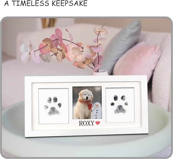 MYPAWLETS Extra Large Inkless Paw Print Stamp Pad for Dog &Paw Print Frame,Cat Dog Paw Print Kit,2 Clean Touch Ink Pads,Pet Paw Print Impression Kit with Wooden Frame,Personalized Paw Print Gift-White