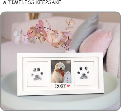 MYPAWLETS Extra Large Inkless Paw Print Stamp Pad for Dog &Paw Print Frame,Cat Dog Paw Print Kit,2 Clean Touch Ink Pads,Pet Paw Print Impression Kit with Wooden Frame,Personalized Paw Print Gift-White