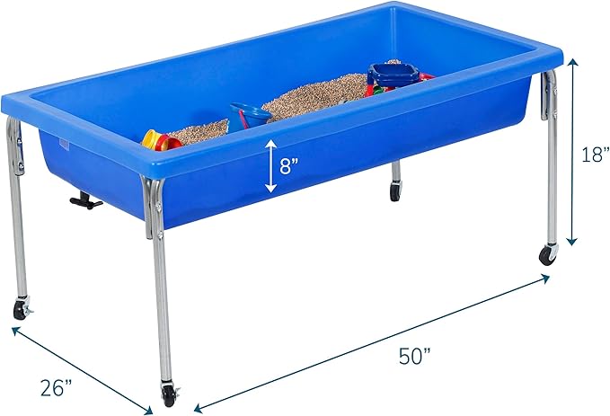 Children's Factory Sensory Sand and Water Activity Table and Lid Set for Preschool, Daycare, Classroom, Outdoor Play, 18”, Blue