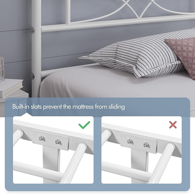 Yaheetech Metal Twin Size Bed Frame, Platform Bed Frame, Mattress Foundation with Curved Design Headboard & Footboard, NO Box Spring Needed, Heavy-Duty Support, Easy Assembly, Twin, White