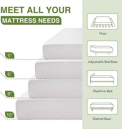 Full Size Memory Foam Mattress, 8 Inch Bed Mattress in A Box with Cooling Green Tea Gel, Pressure Relief with Medium Firm Support, CertiPUR-US Certified, 75''L x 54''W, ‎37.3 pounds White