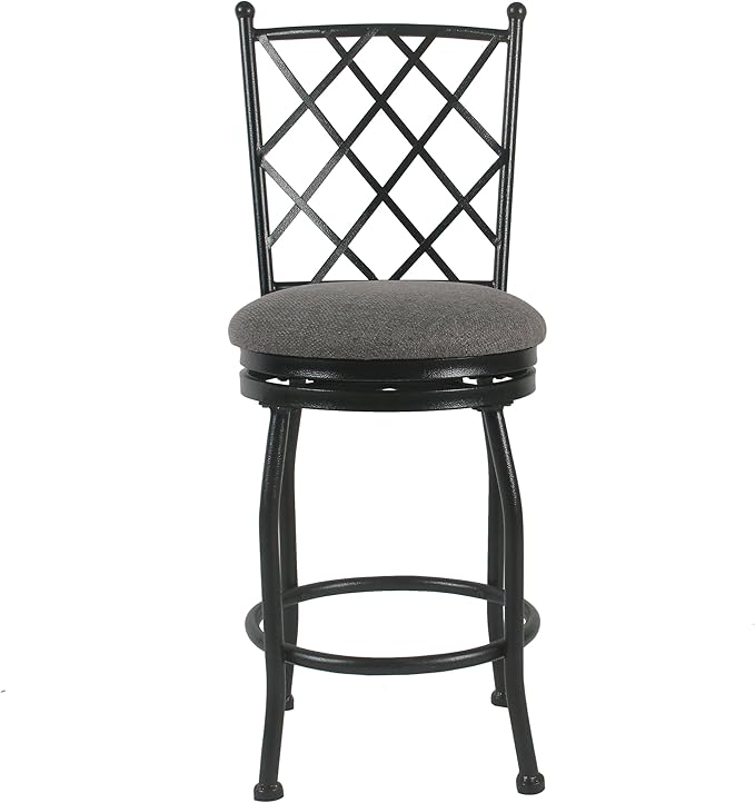 HomePop Home Decor | Metal Counter Height Bar Stools | 24" Bar Stools with Back | Decorative Home Furniture (Gray Woven)