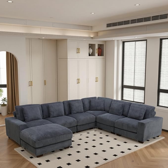 L Shaped Sectional Couches for Living Room, Stylish Sectional Loveseat Sofa with Ottoman & Deep Seats, Living Room Furniture Home Sofa for Adults, Light Gray
