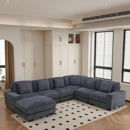 L Shaped Sectional Couches for Living Room, Stylish Sectional Loveseat Sofa with Ottoman & Deep Seats, Living Room Furniture Home Sofa for Adults, Light Gray
