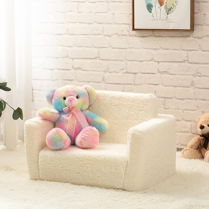 ALIMORDEN 2-in-1 Flip Out Cuddly Sherpa Kids Couch, Convertible Sofa to Lounger, Cream