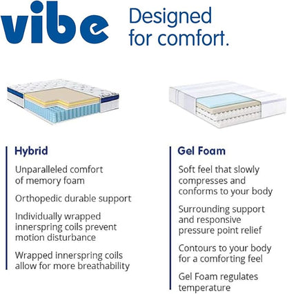 Vibe Quilted Hybrid Mattress, 12-Inch Innerspring and Pillow Top Gel Memory Foam Mattress, Fiberglass Free, CertiPUR-US Certified Bed in a Box, King, White
