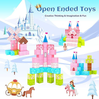 Updated Magnetic Blocks-Princess Castle, Creative Magnetic Building Blocks Toddler Toys, Birthday Gifts for Kids 3+ Years Old, STEM Montessori Sensory Toy for Boys & Girls Age 3-4 4-5 6-8