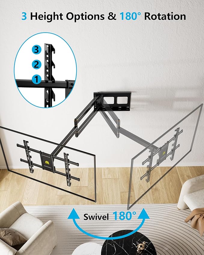 FORGING MOUNT Long Arm TV Wall Mount for 42-90 Inch TVs up to 150 lbs, 36 Inch Extension Full Motion Articulating Wall Mount with Height Setting, Swivel and Tilt, VESA 600x400mm, 8"/12"/16" Wood Studs