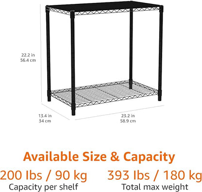 Amazon Basics 2-Shelf Stackable Storage, 13.3" D x 23.2" W x 22.2" H, Black