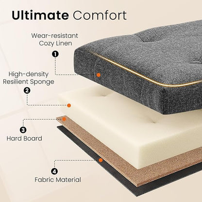 Furniliving Ottoman Bench with Storage, Folding Storage Ottoman Bench with Wood Legs, Upholstered Bedroom Bench with Button-Tufted, Entryway Bench Storage Bench for Bedroom, Linen (Darkgrey)