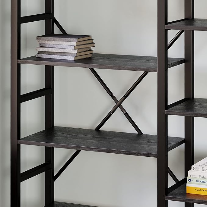 IRONCK Bookshelves 6 Tiers Triple Wide Industrial Bookshelf, Large Etagere Bookshelf Open Display Shelves with Metal Frame for Living Room Bedroom Home Office