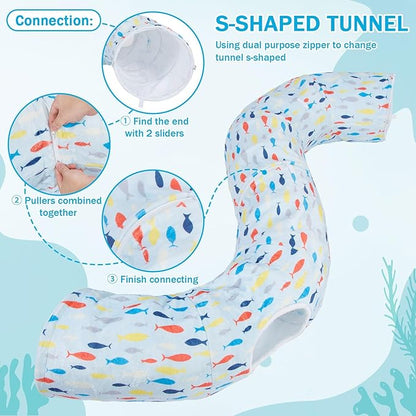 Ownpets Large Cat Tunnel Bed, Soft Plush Cat Donut Tunnel Bed with Washable Cushion, Peekaboo Cat Cave for Indoor Kitten, Puppy, Rabbit, Blue