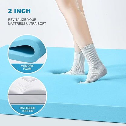 MASVIS Twin Size Dual Layer 4 Inch Memory Foam Mattress Topper, 2 Inch Gel Memory Foam and 2 Inch Cooling Pillow Top Mattress Pad Cover for Back Pain, Medium Support