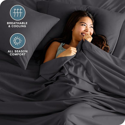 Bare Home Queen Sheet Set - Luxury 1800 Ultra-Soft Microfiber Bed Sheets - Double Brushed - Deep Pockets - Easy Fit - 4 Piece Set - Bedding Sheets & Pillowcases (Queen, Forged Iron Grey)