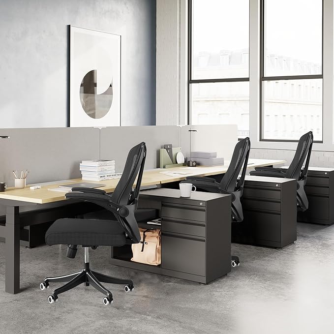 Executive Office Chair, Ergonomic Comfort Home Desk Chair, Mid Back Gaming Chair with Wheels, Adjustable Height, Lumbar Support, Flip-up Armrest with 350LBS Capacity
