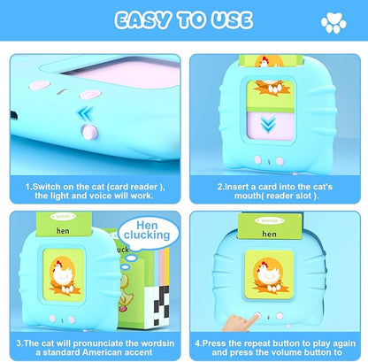 Toddler Talking Flash Cards for 1 2 3 4 5 Year Old Boys and Girls - Language Sensory Learning Device with 224 Sight Words - Montessori,Pocket Speech Therapy,Autism Toys,Christmas Birthday Gift - Blue