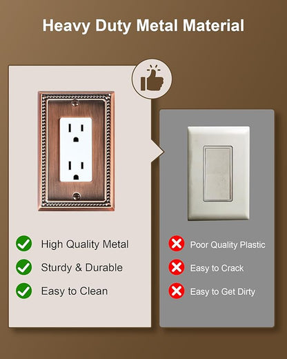 2-Pack Decorator Outlet Cover Plate, Decorative Switch Plates and Outlet Covers, Antique Copper Metal Wall Plates for Electrical Outlets, Receptacle, GFCI Outlet, Dimmer Switch