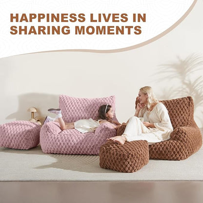Bean Bag Chair with Ottoman - Modern Comfy Beanbag Sofa with Footrest, Soft Faux Fur Lounger Chair for Adults Teens, Cozy Memory Foam Filled Gaming Reading Chairs for Bedroom, Living Room (Dusty Pink)