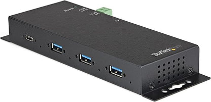 StarTech.com 4-Port USB C Hub 10Gbps - Metal Industrial USB Type-C Hub w/ 3xUSB-A & 1xUSB-C - ESD & Surge Protection - USB-C or USB-A Host - Self-Powered Mountable USB 3.2 Gen 2 Hub, TAA