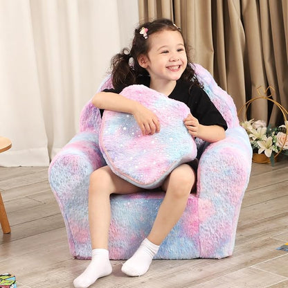 Kids Sofa with Ottoman, Shell-Like Sofa for Boys and Girls, Pink Tie Dye