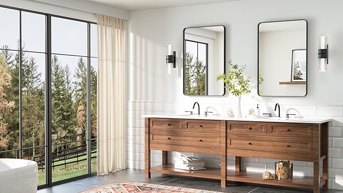 TETOTE Black Bathroom Mirror 20 x 30 Inch Matte Black Bathroom Mirrors, Tempered Glass, Modern Farmhouse Wall Mounted Mirror for Decorative(Horizontal/Vertical)