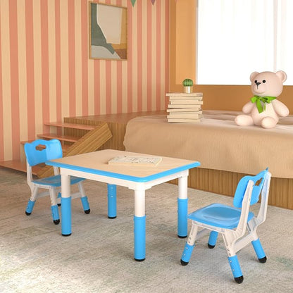 Kids Table and 2 Chairs Set，Height Adjustable Children Table & Chair，Toddlers Study Multi-Activity Table with 31.5"x23.6" Wipe-Clean Desktop，for Classrooms, Homes & Daycares