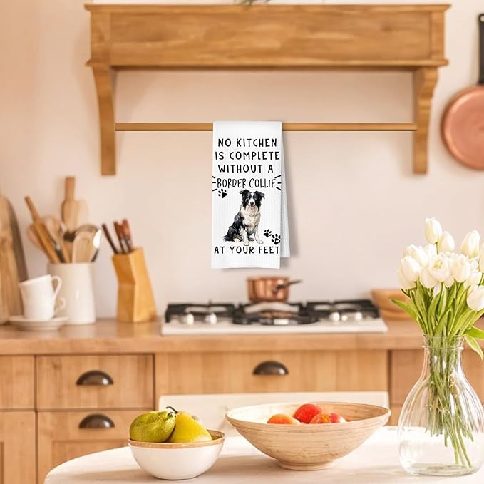 Border Collie Funny Dog Kitchen Towels - A Kitchen is Not Complete Without A Border Collie Dish Towel Waffle Weave Hand Towels for Home Bathroom,Dog Lovers Gift,16×24 Inch