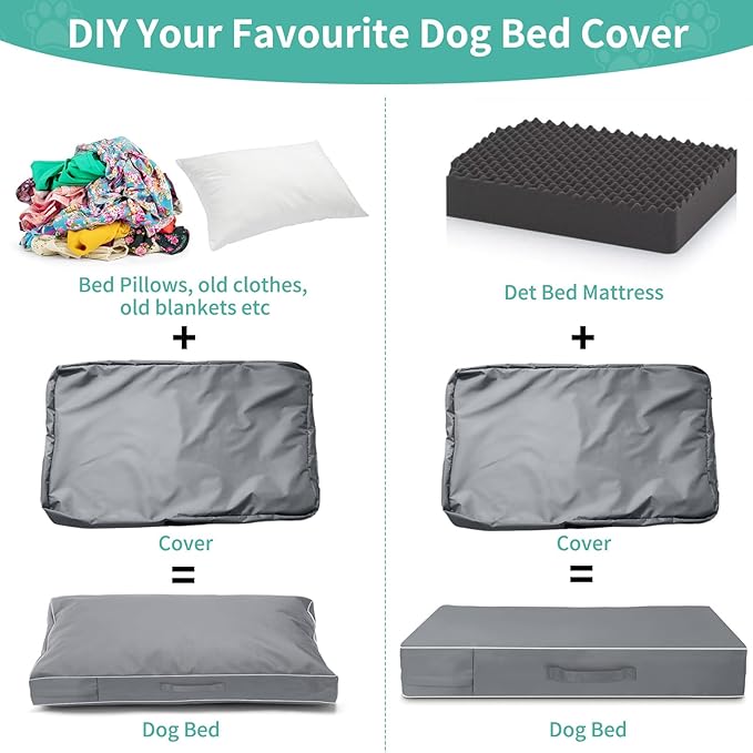 COSHNIBI Dog Bed Covers Replacement Washable,Waterproof Dog Bed Cover with Zip and Carry Handle for Dog/Cat 54''Lx44''Wx4''H-Grey